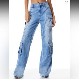 ALICE + OLIVIA Cay Cargo Jean In Brea Blue 26 $395